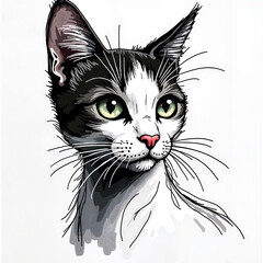 Obraz premium Cat illustration with green eyes and expressive face 