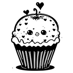 Cute cupcake illustration with hearts and a smiley face, perfect for sweet treats