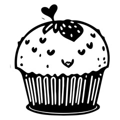 Stylized cupcake illustration featuring heart shaped decorations and a playful motif