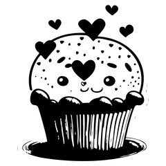Charming cupcake with hearts conveying affection and sweetness in a playful style