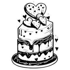 Elegant Monochrome Cake Design with Heart Embellishments for Celebratory Themes