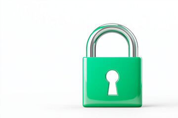 digital lock icon, cyber security symbol, holographic effect, metallic and green, isolated on white background	
