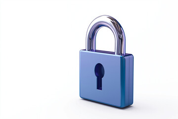 digital lock icon, cyber security symbol, holographic effect, metallic and blue, isolated on white background	