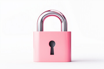 digital lock icon, cyber security symbol, holographic effect, metallic and pink, isolated on white background	
