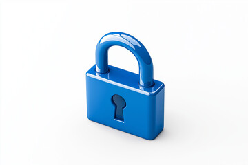 Naklejka premium digital lock icon, cyber security symbol, holographic effect, metallic and blue, isolated on white background 
