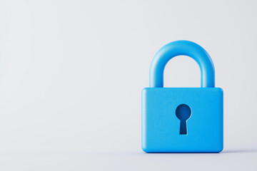 digital lock icon, cyber security symbol, holographic effect, metallic and blue, isolated on white background	