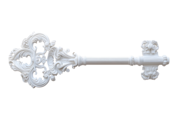 Elegant ornate white key decorative wall art minimalist design clean background isolated on transparent background
