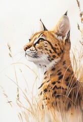 Obraz premium A detailed watercolor painting of a feline animal in nature