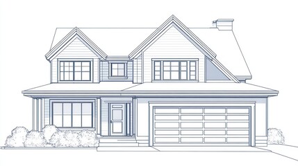House architectural drawing, modern farmhouse style, front elevation