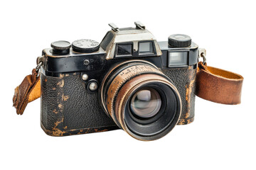 A weathered vintage camera a relic of time speaks volumes of untold stories captured worn leather isolated on transparent background