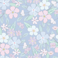 Watercolor vintage flower flora and green leaf seamless pattern