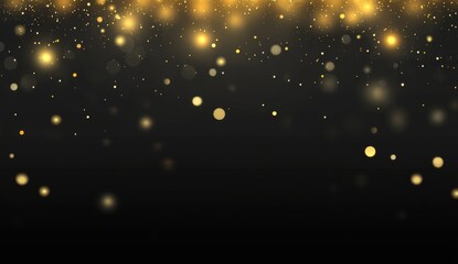 Golden shining glitter particles falling from above on a dark gradient background
