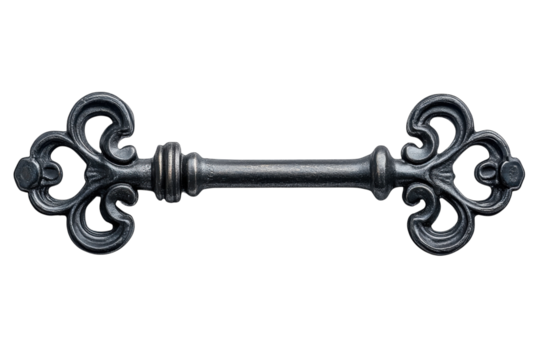 Antique ornate skeleton key isolated on white vintage elegant detail dark metal symbolic of secrets isolated on transparent background