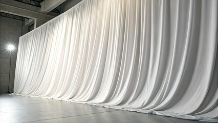Obraz premium Clean, minimalist backdrop: panoramic white curtains, soft studio lighting, elegant drapes, bright, perfect for photography.