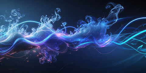 Fototapeta premium Abstract Background With Luminous Energy Streams And Ethereal Smoke On Dark Backdrop