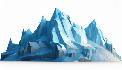 Fototapeta premium Polygonal 3D model of an glacier. Low-poly big icy plateau. Isolated on a white background. 3D illustration. Generated image