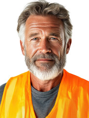 Obraz premium Portrait of a senior man wearing a reflective safety vest, isolate on white background. cutout png.