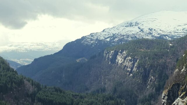 Scenic Aerial Drone Parallax Shot Of The mountains in Norway