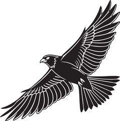 Obraz premium Vector Black Silhouette of Flying Bird – Isolated Falcon or Hawk Illustration on Transparent Background