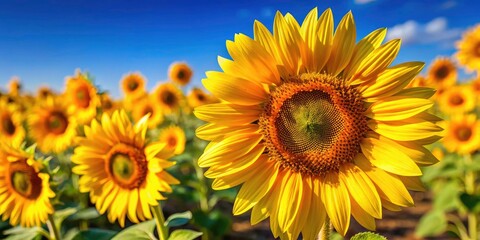 Obraz premium Stunning Sunflowers, Bright Yellow Flowers, Summer Blooms, Close Up, Sunny Day, Field of Sunflowers, Golden Sunflowers, Nature Photography, Floral Photography, Sunflower Macro
