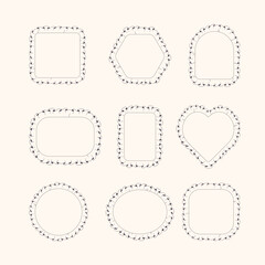 A set of decorative frames of different shapes with seams, made in a minimalist style. Ideal for scrapbooking, design, photo and postcard design.