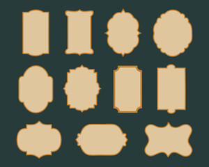 Collection of vintage labels and frames in various shapes and designs