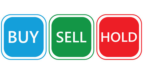  Buy Sell Hold stock market ot cryptocurrency trading button icon set