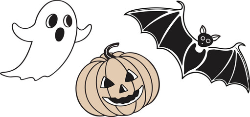 Spooky orange jack-o'-lantern with black bats, a funny Halloween holiday illustration