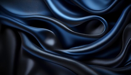 Obraz premium Black blue silk satin. Dark elegant background with space for design. Soft folds. Wavy. Shiny smooth fabric. Luxurious. Valentine