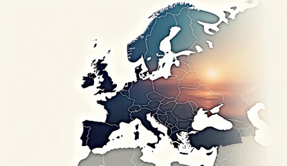 Europe Map highlighting the different countries and borders