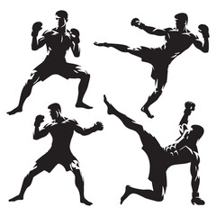 Action-packed Fighter silhouette, depicting agility and strength – Fighter illustration – Fighter vector – sportsmen silhouette

