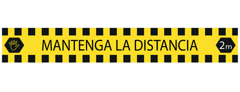 Mantenga la distancis (Keep your distance in spanish) 2m ,3m or 2metres,3metres floor marking stripe tape social distancing instruction vector icon