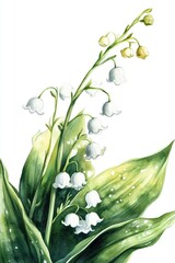 Obraz premium A beautiful watercolor depiction of lily of the valley flowers