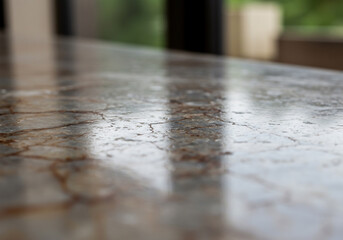 Close-up of Elegant Marble Table Surface with Light Reflections Texture, Veins, Design, Stone Background