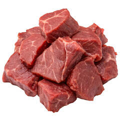 Pile of raw beef meat isolated on transparent background