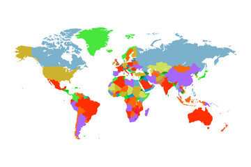 Obraz premium Colorful Vector world map ,isolated on white background for website layouts, background, education, precise, customizable, worldwide