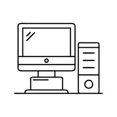 office computer icon, office computer line art - simple line art of office computer, perfect for office computer logos and icons