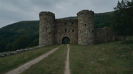 old stone castle at the end of the road