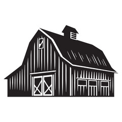 Lone Barn silhouette, standing proud in the open field – Barn illustration – Minimalist barn vector – Farm building silhouette   © Vectorhub