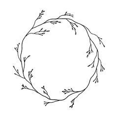 Minimal Botanical Wreath with Loose Leaves. A minimal botanical wreath with loosely arranged slender leaves in a circular layout, offering an airy and natural design perfect for branding or decor.