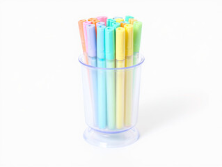 Fototapeta premium Pastel Fineliner Pens in Clear Holder on White Background