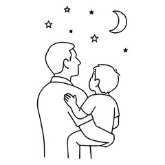 Father & Child Stargazing Outline - Father's Day Wonder Art