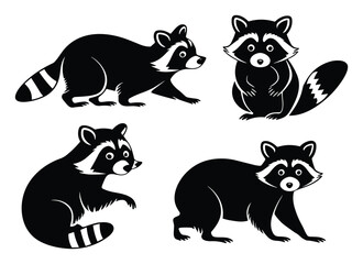Set of raccoon silhouettes. vector illustration.