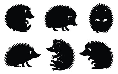 Set of cute hedgehog silhouettes. vector illustration.