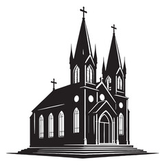 Ivy-Covered Chapel silhouette, wrapped in timeless beauty – Chapel illustration – Minimalist chapel vector – Building silhouette

