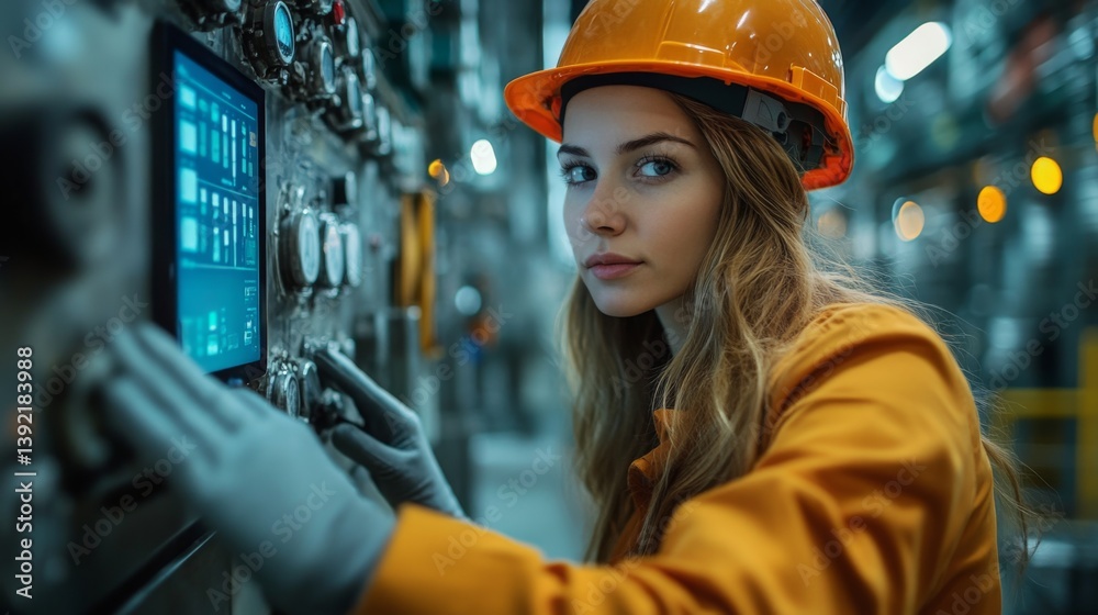 Poster a dedicated woman operates a control panel in a mining and metallurgy facility, demonstrating the ro