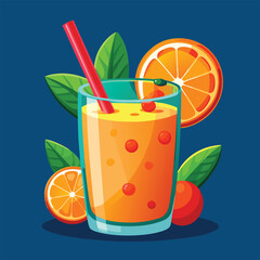 glass of orange juice the glass of orange juice with an orange slice and leaves 