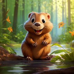 A cute and adorable cartoon beaver!