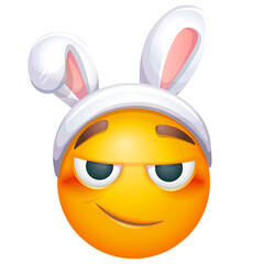 Art &Cute Easter emoji on white background. Easter emoticon with false bunny ears. Cute emoticon Illustration