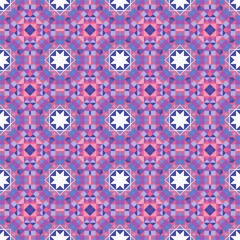 Seamless geometric pattern with pink and purple star motifs, perfect for backgrounds and textiles.